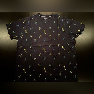 Bench navy blue all over bird parrot budgie print, XXL